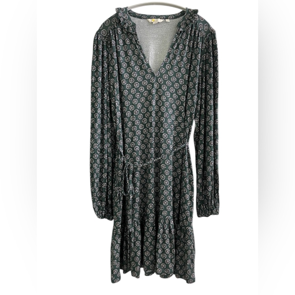 Boden Green Geometric Floral Jersey Dress
